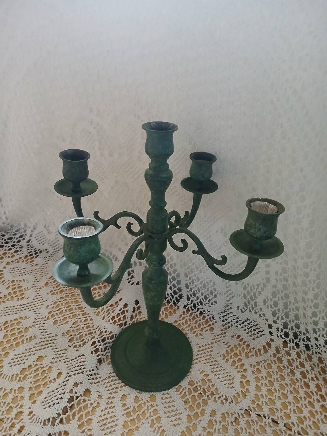 Antique green wrought iron chandelier