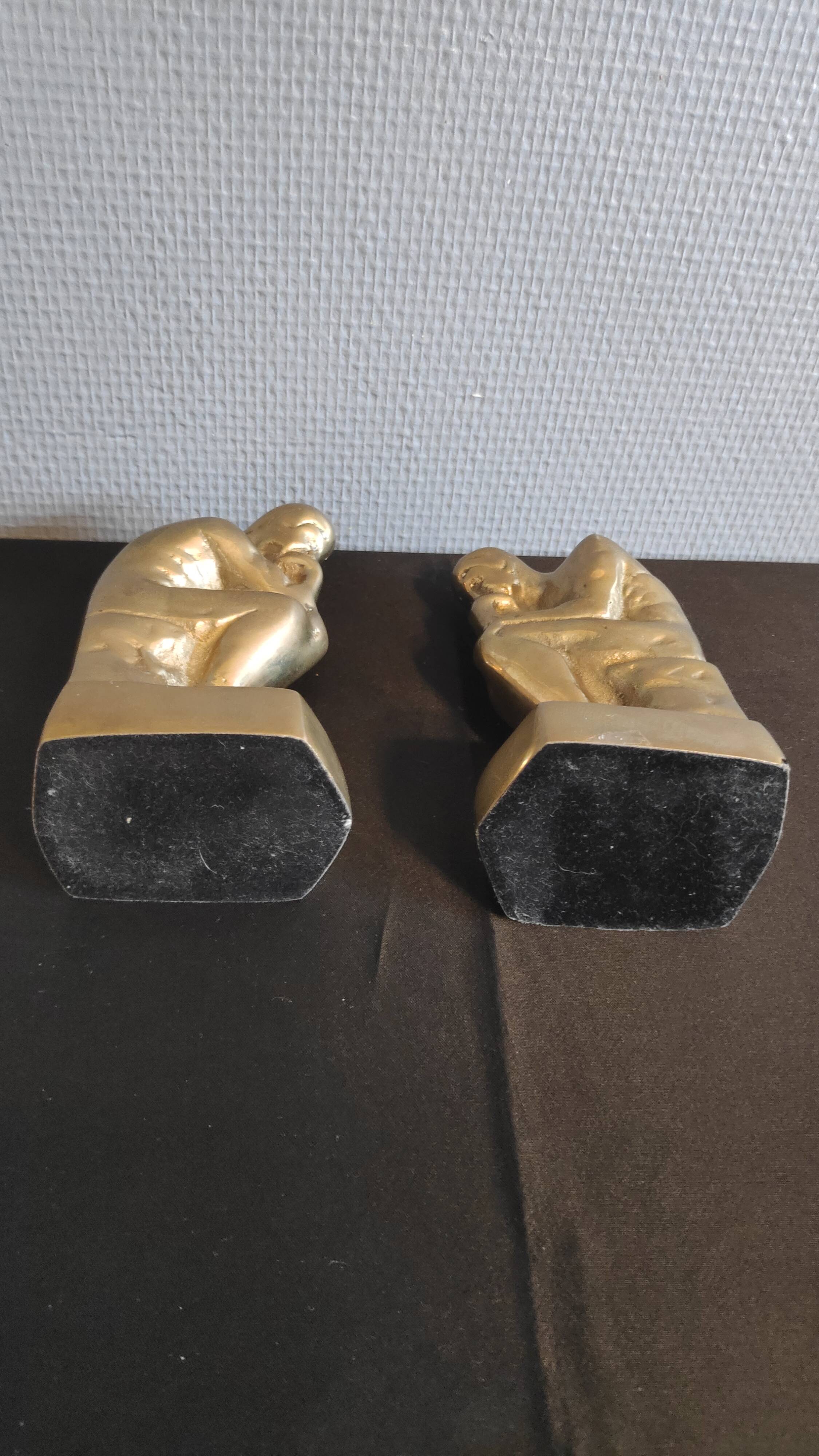 Brass bookend after rodin's "thinker"