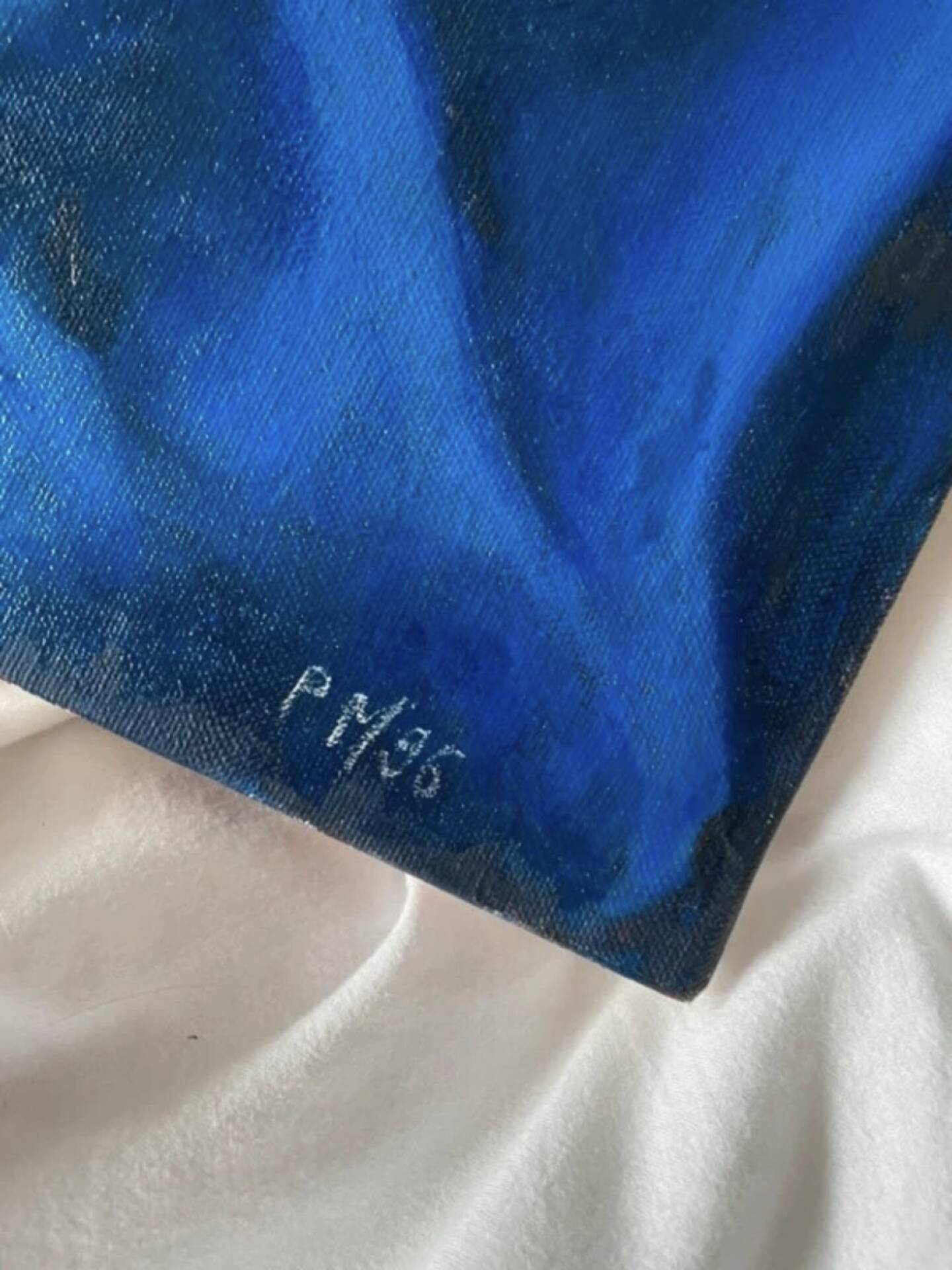 Peinture sur toile Lys et drapé bleu