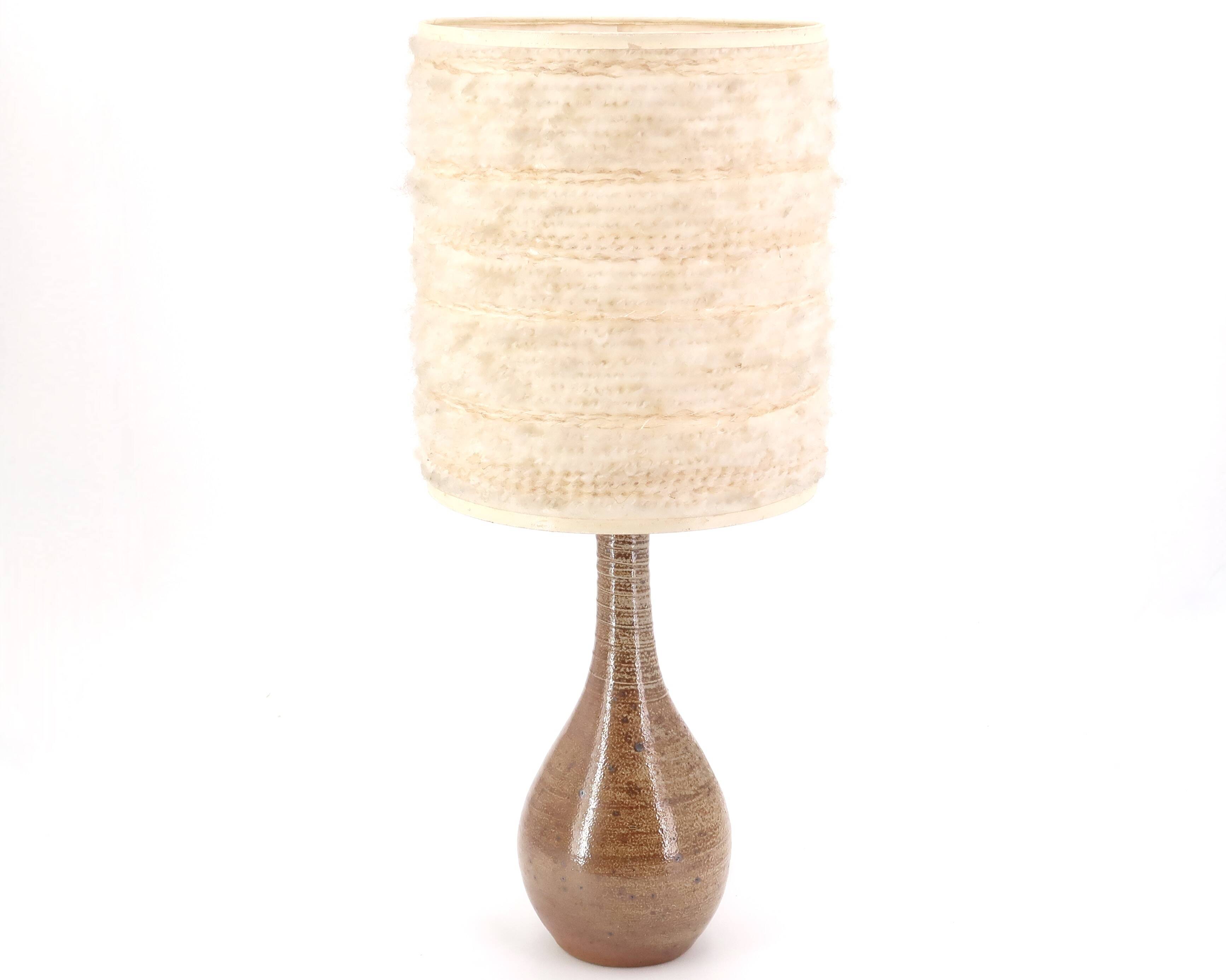 Sandstone ceramic lamp, wool lampshade, 1960s