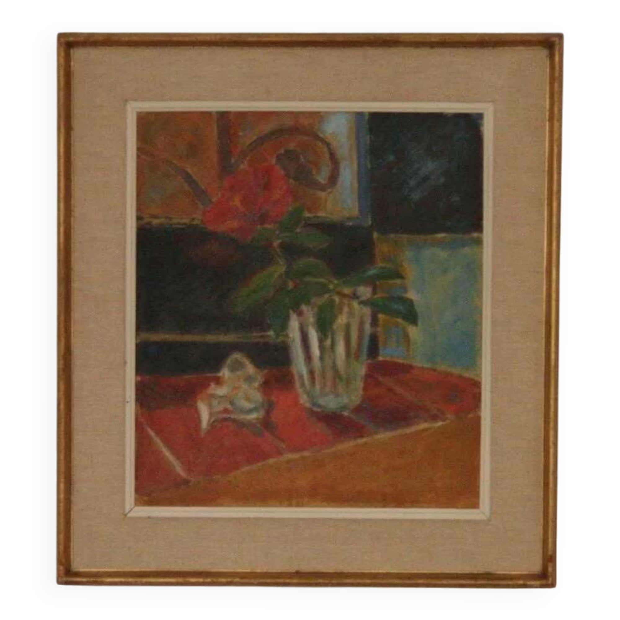 Huile sur masonite suédoise du milieu du siècle « Nature morte » – datée de 1953