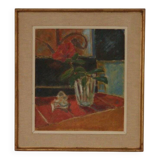 Huile sur masonite suédoise du milieu du siècle « Nature morte » – datée de 1953