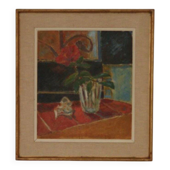 Huile sur masonite suédoise du milieu du siècle « Nature morte » – datée de 1953