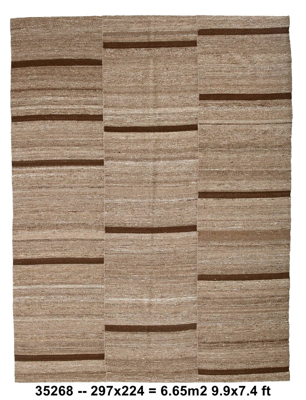 Dark Brown Striped Ethnic Kilim Rug, 224x297Cm