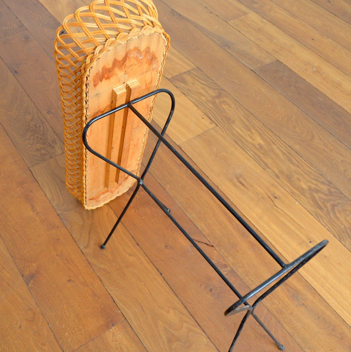 Rattan and metal plant holder 1960s