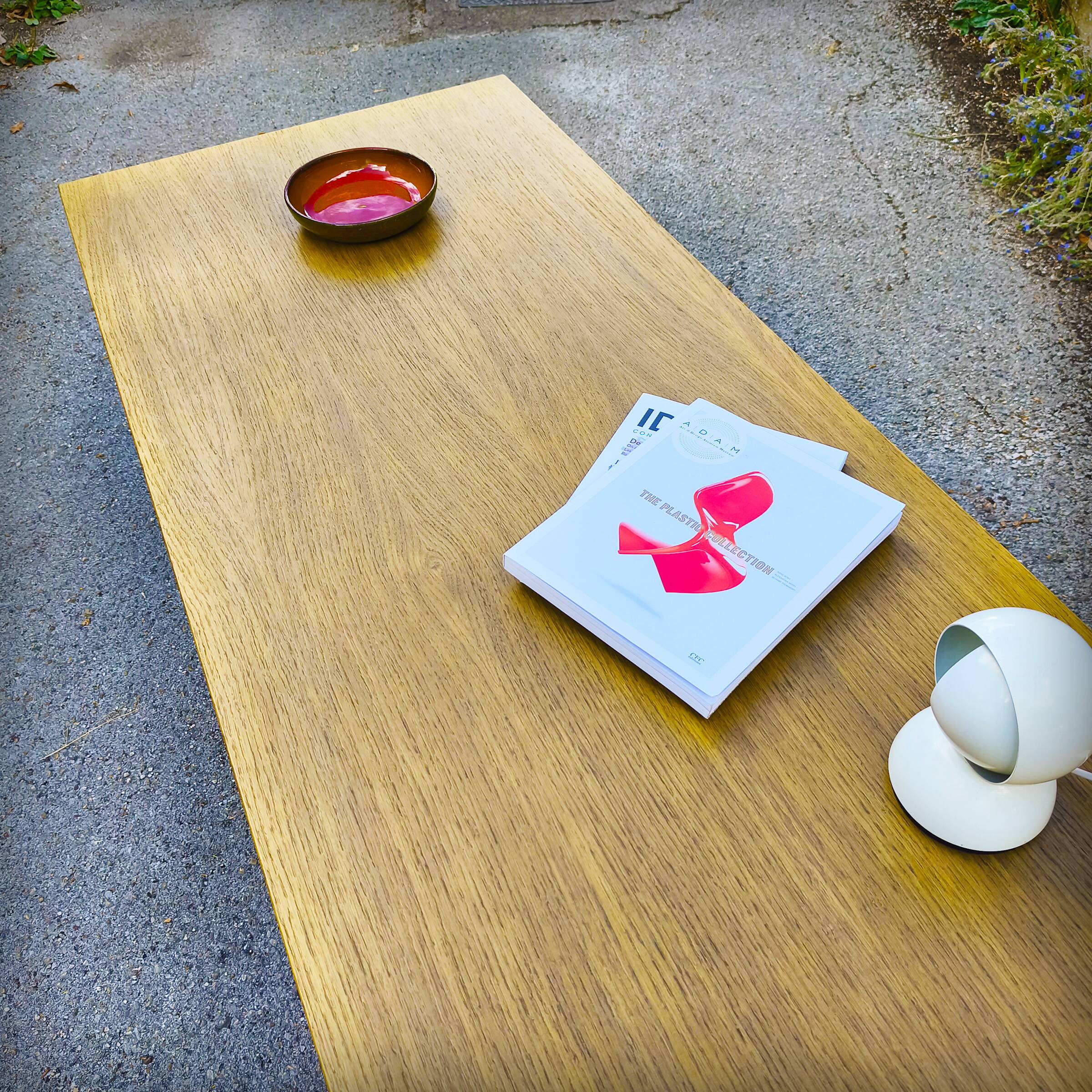 XXL coffee table in oak and chrome steel