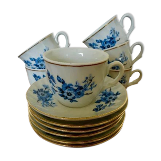 Set of 6 coffee cups with porcelain saucer
