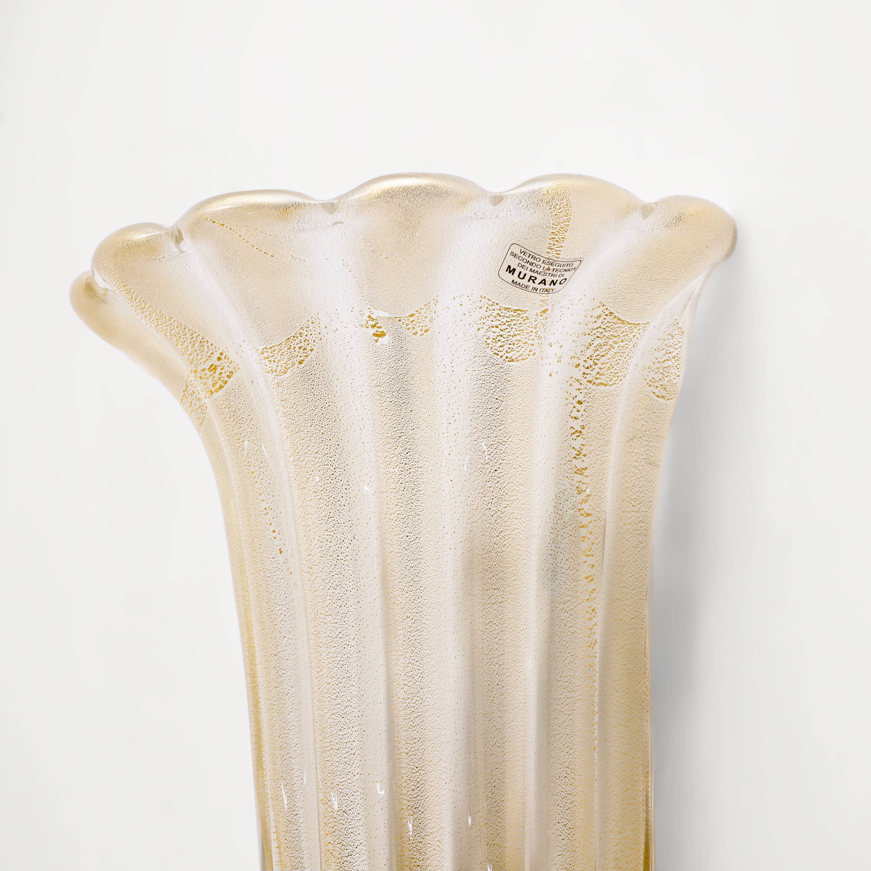 Pair of Murano Glass Wall Sconces with Gold Dust Inclusions