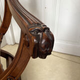 Gothic Curule Dagobert armchair in carved walnut, 19th century