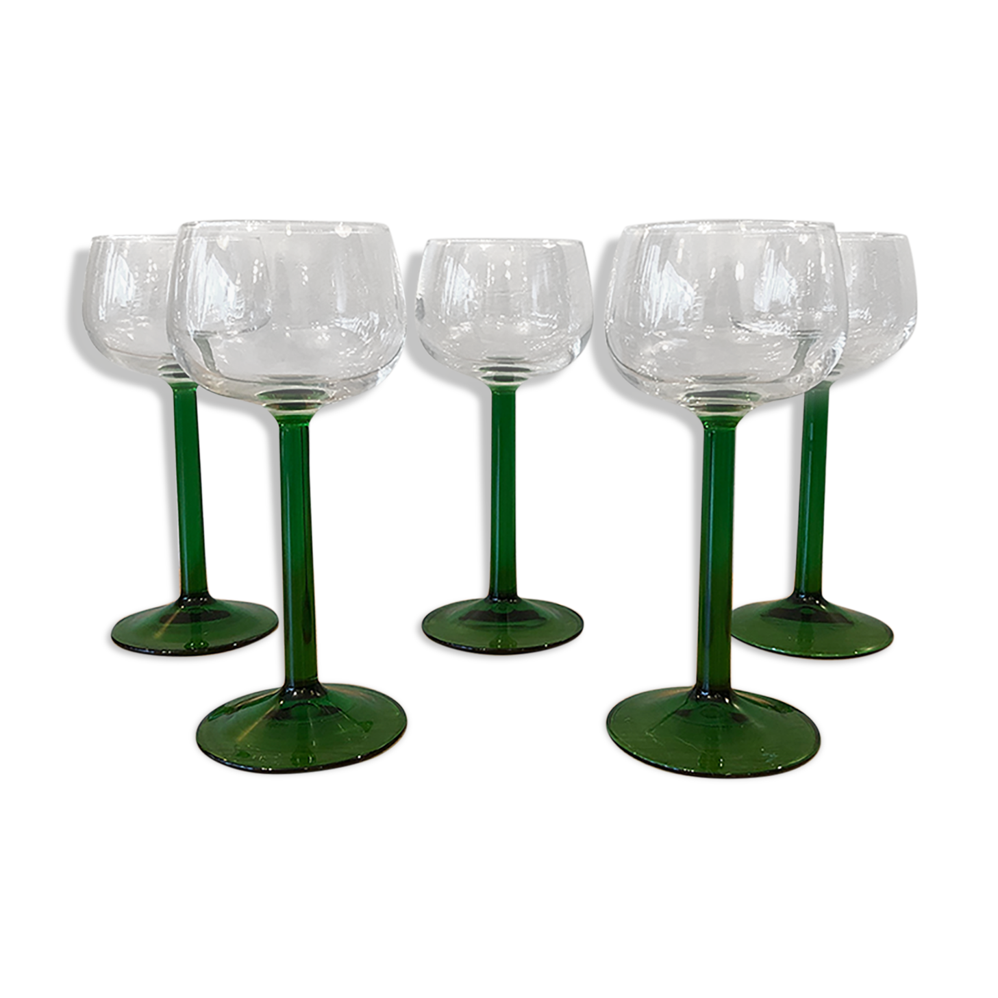 5 old white wine glasses