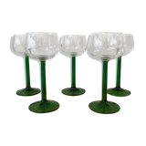 5 old white wine glasses