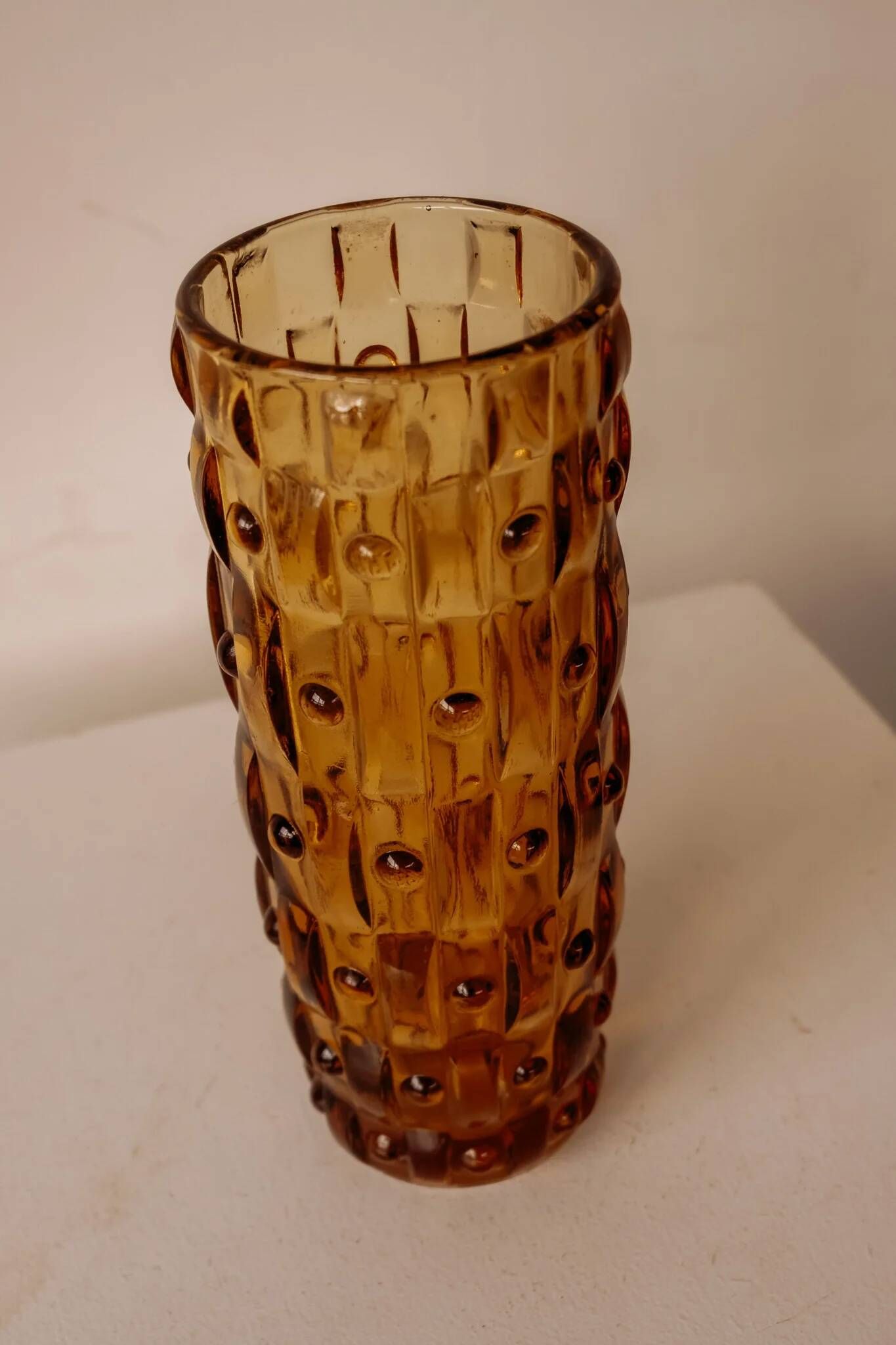 Amber glass cylindrical vase by Frantisek Vizner for Sklo Union
