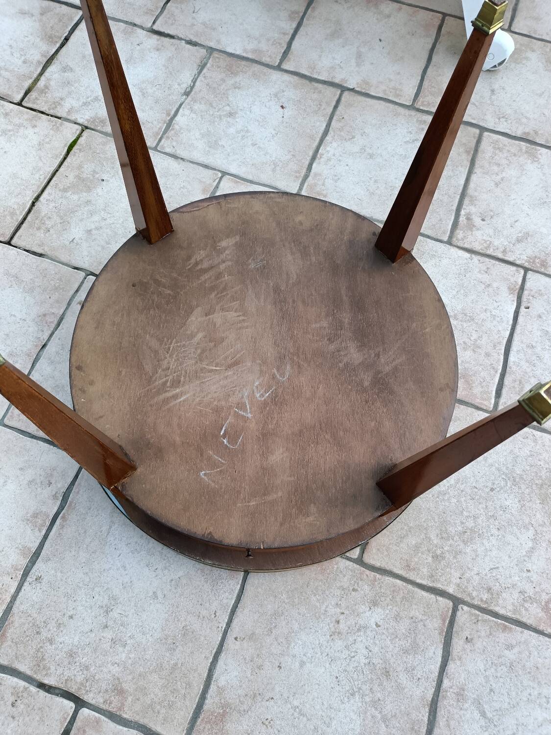 Antique Louis XVI style hot water bottle table with marble top