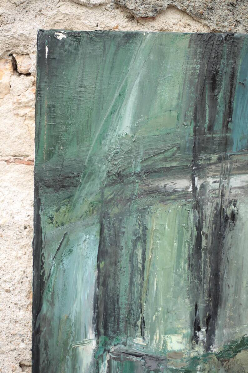 Oil on canvas signed Monique Humbert, abstract composition, wall painting, interior decoration.