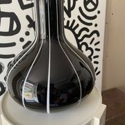 Black glass vase with white stripes, vintage 1950.