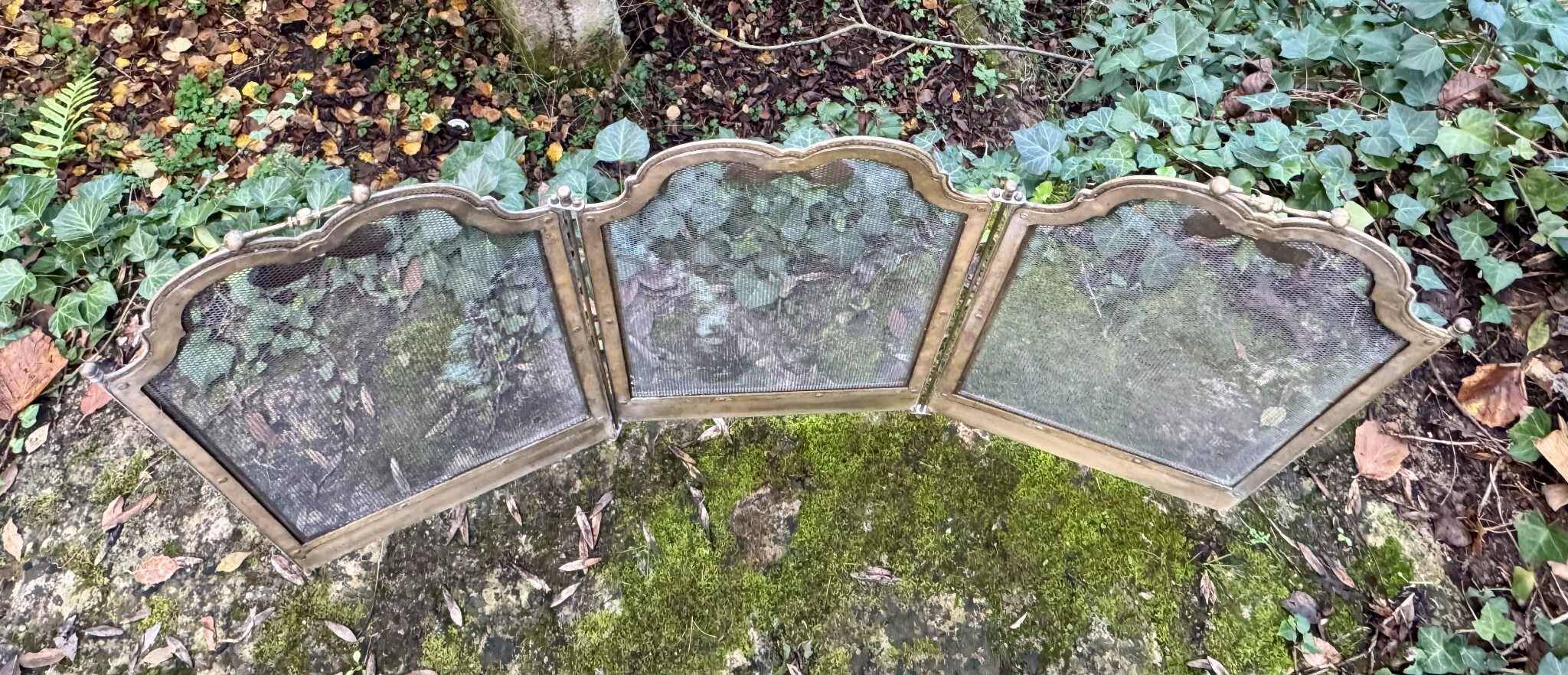 Antique brass fireplace screen