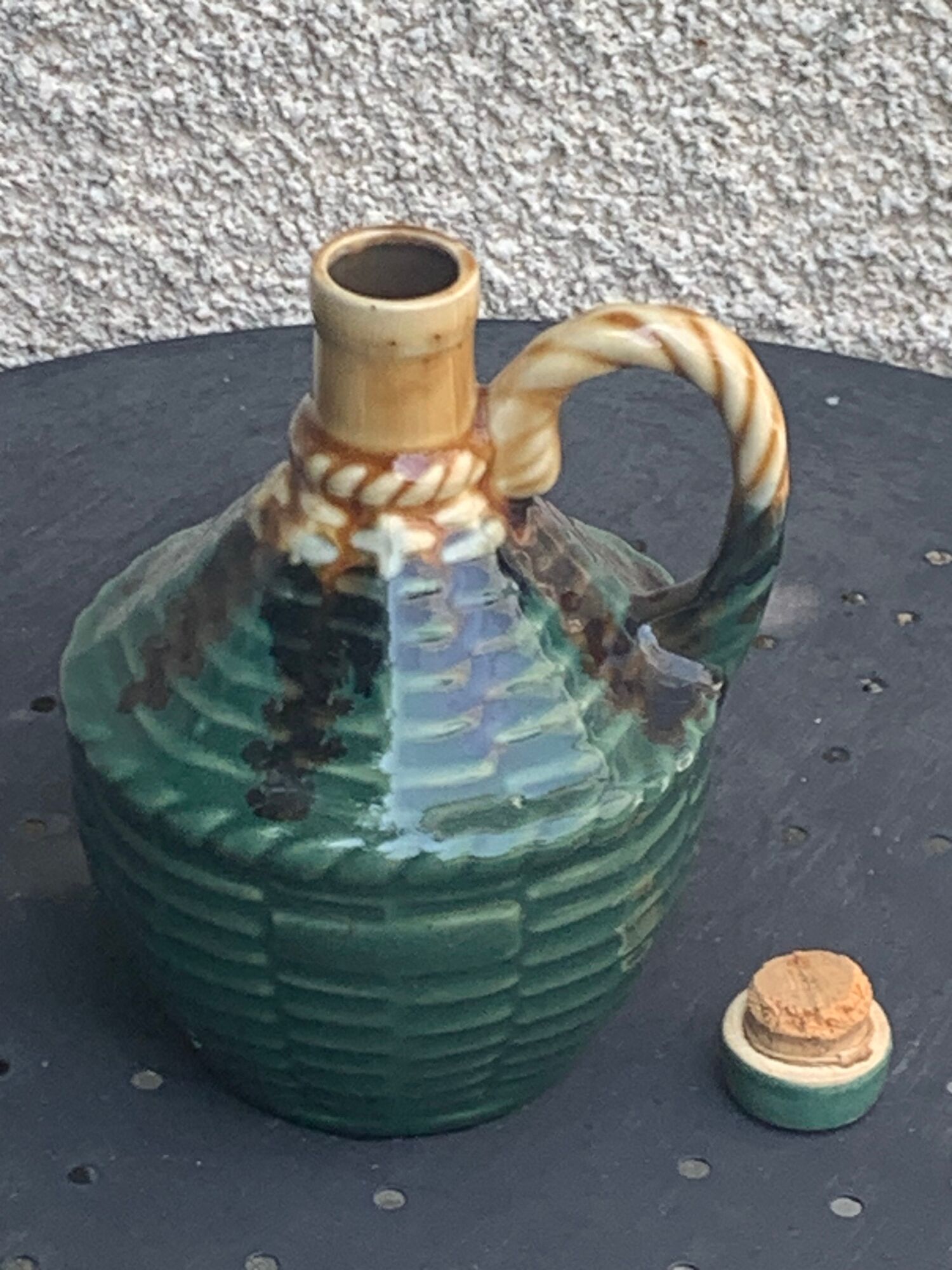 Liquor carafe, shape of Dame Jeanne Barbotine, vintage glazed ceramic