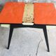 Vintage table with extension cords and orange-red formica drawers feet compass - 1960