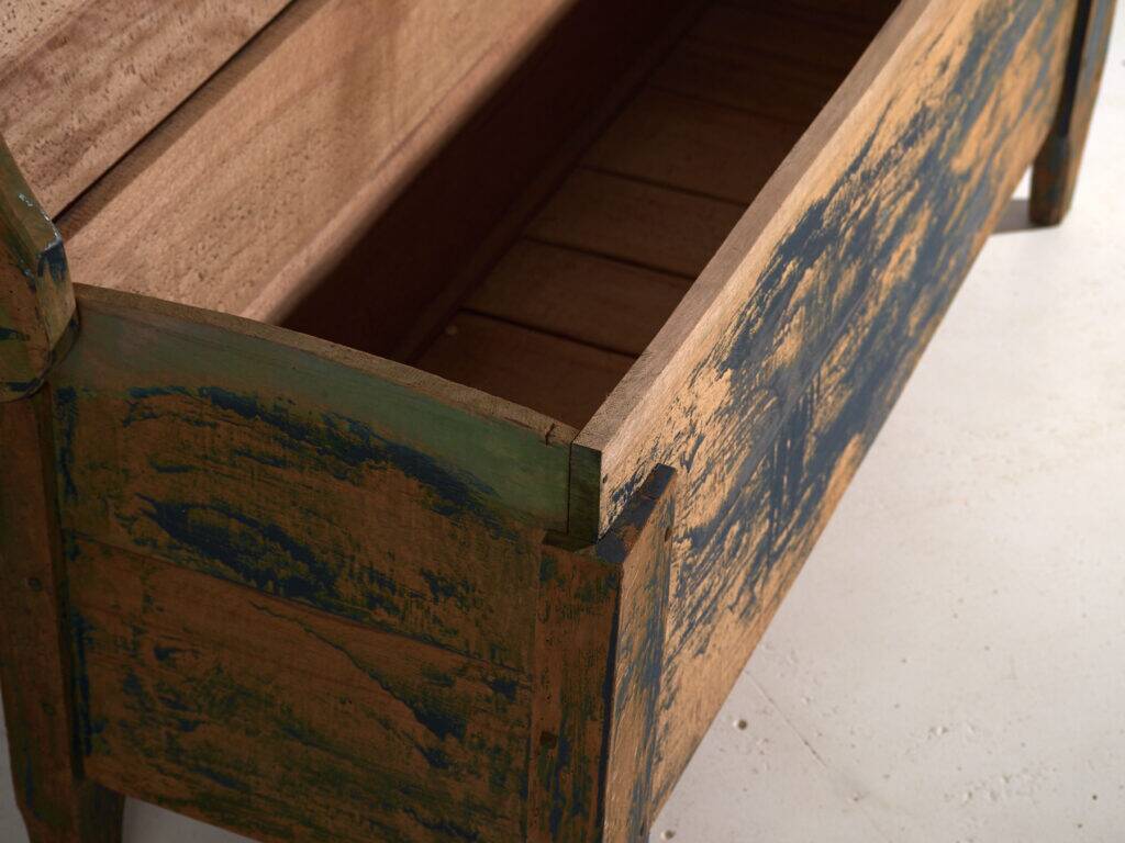 Antique chest painted blue made of pine – Central Europe, circa 1870