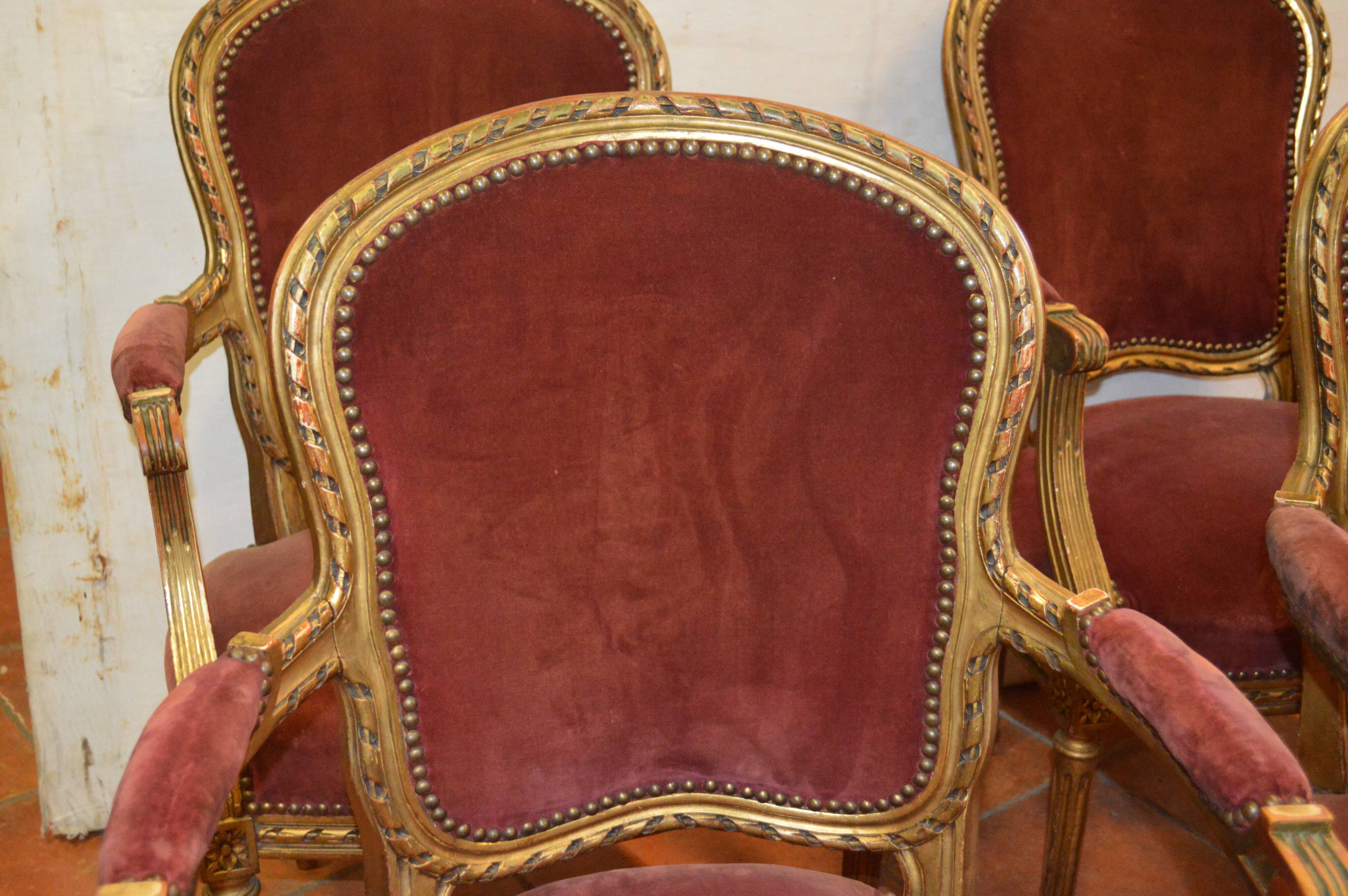 Bergères gilded wooden armchairs style LOUIS XV x 4