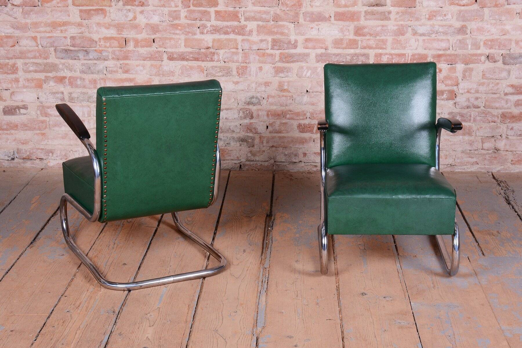 Bauhaus Armchairs in Beech and Chrome from Mauser, Germany, 1930s, Set of 2