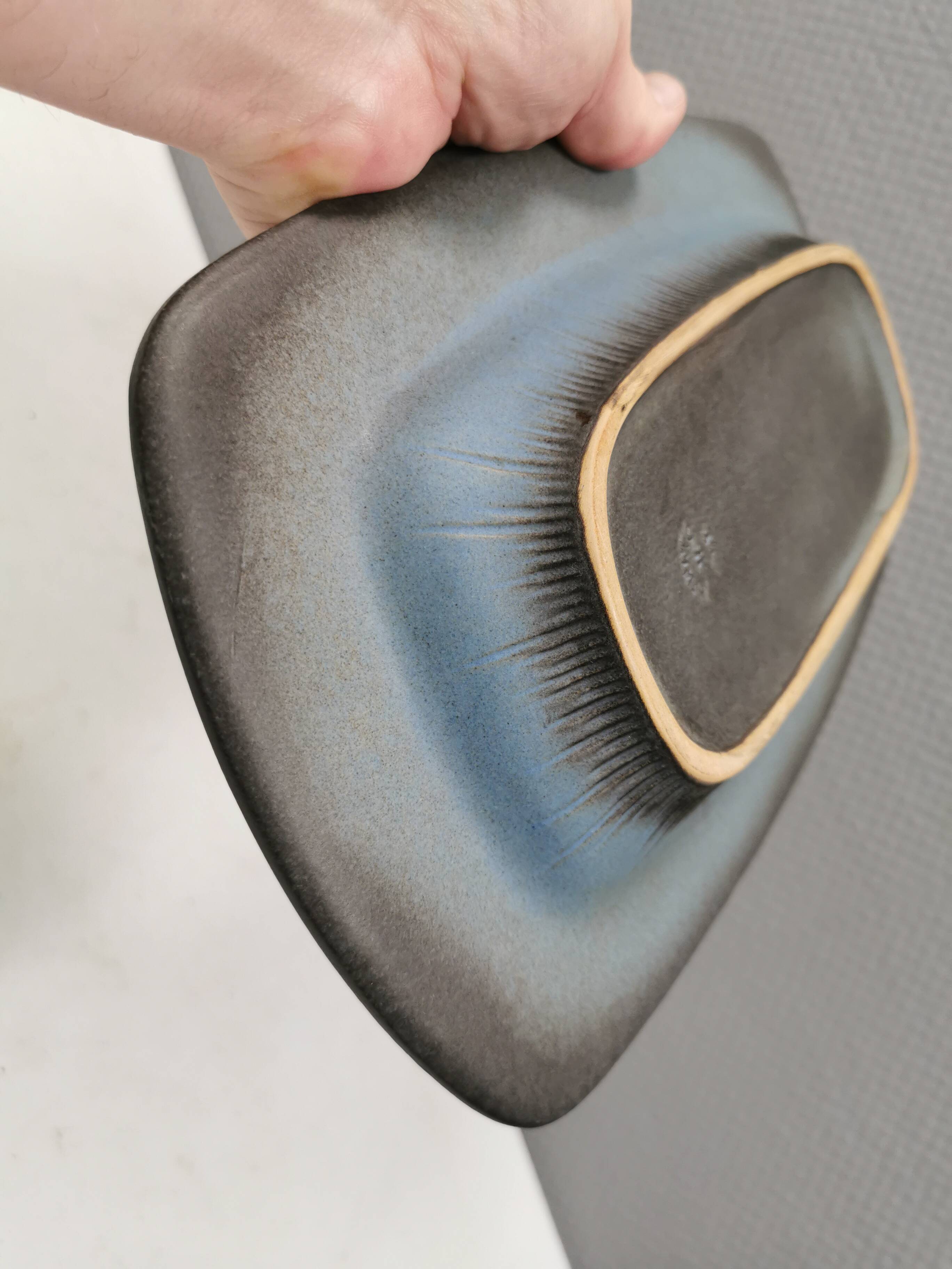 Dish in bluish colors from Hedehusene Ceramics (HK) Denmark 1960-70s