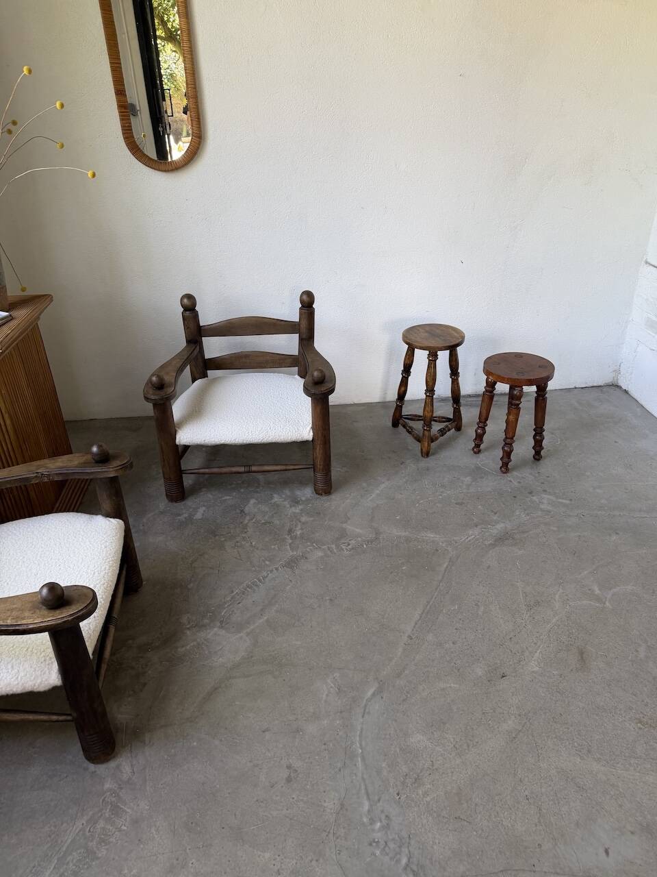 Pair of antique stools with turned legs.