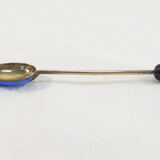 6 mocha spoons in solid silver vermeil and enamelled silver lion passant