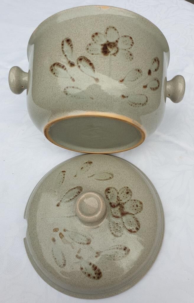 Soup or vinegar sarreguemines morzine 1970 gray floral decoration brown