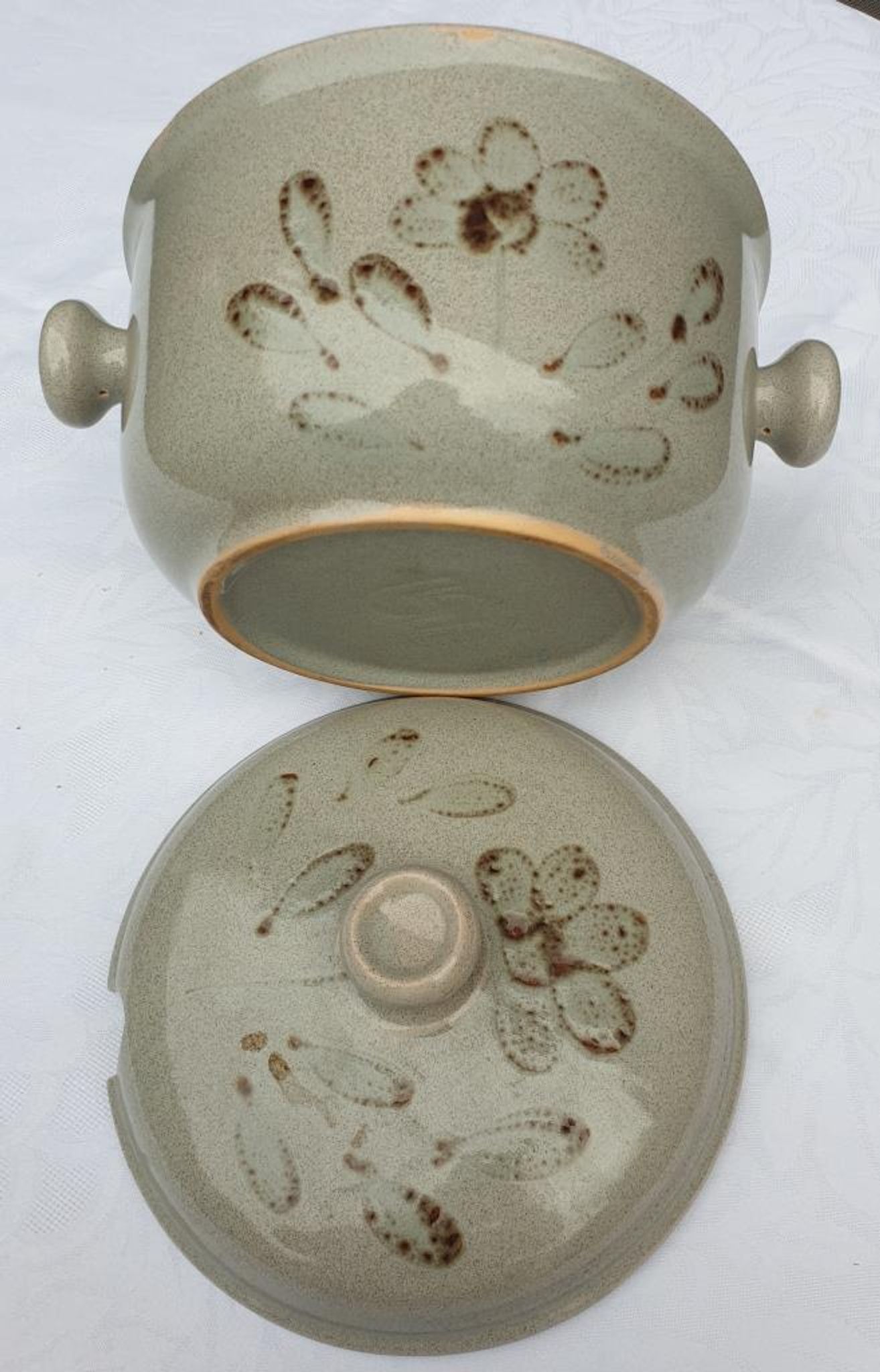 Soup or vinegar sarreguemines morzine 1970 gray floral decoration brown