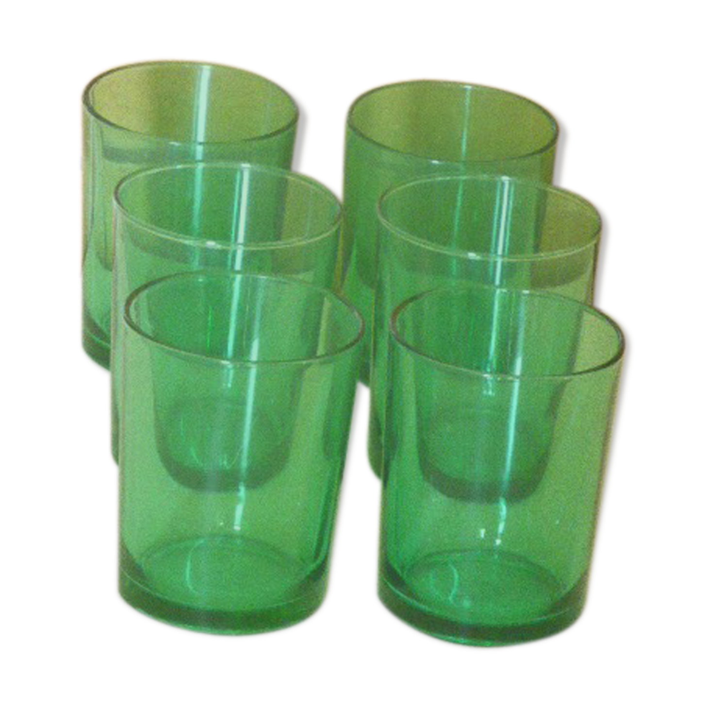 6 glasses of vintage green glass water 1970