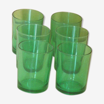 Set de 6 verres  a eau en verre vert vintage 1970