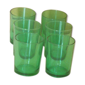 6 glasses of vintage green glass water 1970