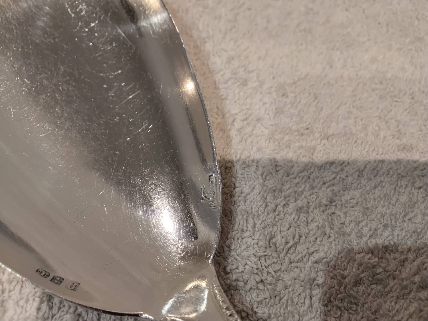 Silver-plated rice serving scoop by Christofle, "Pearls" pattern