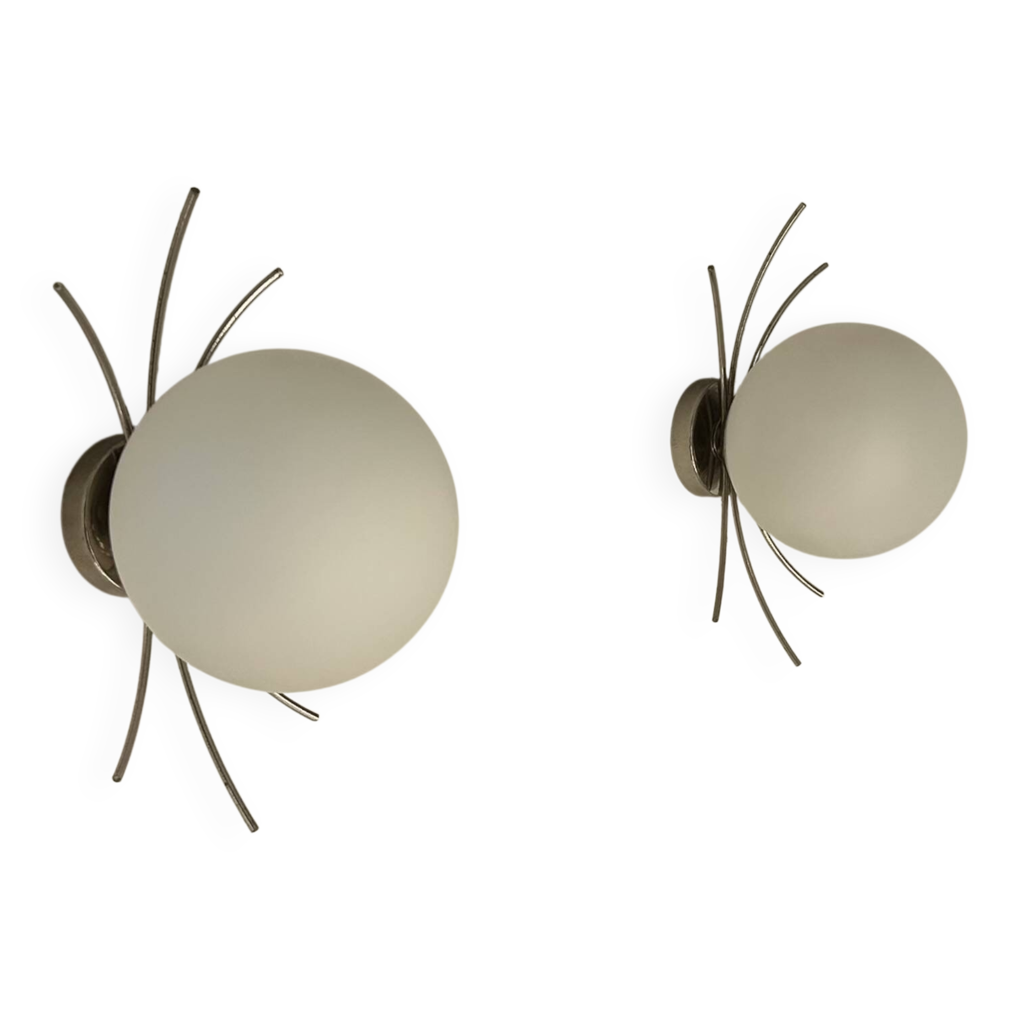 Pair of vintage wall lights, chrome and opaline, France, 1970