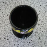 Black egg cup with hand-painted floral decoration