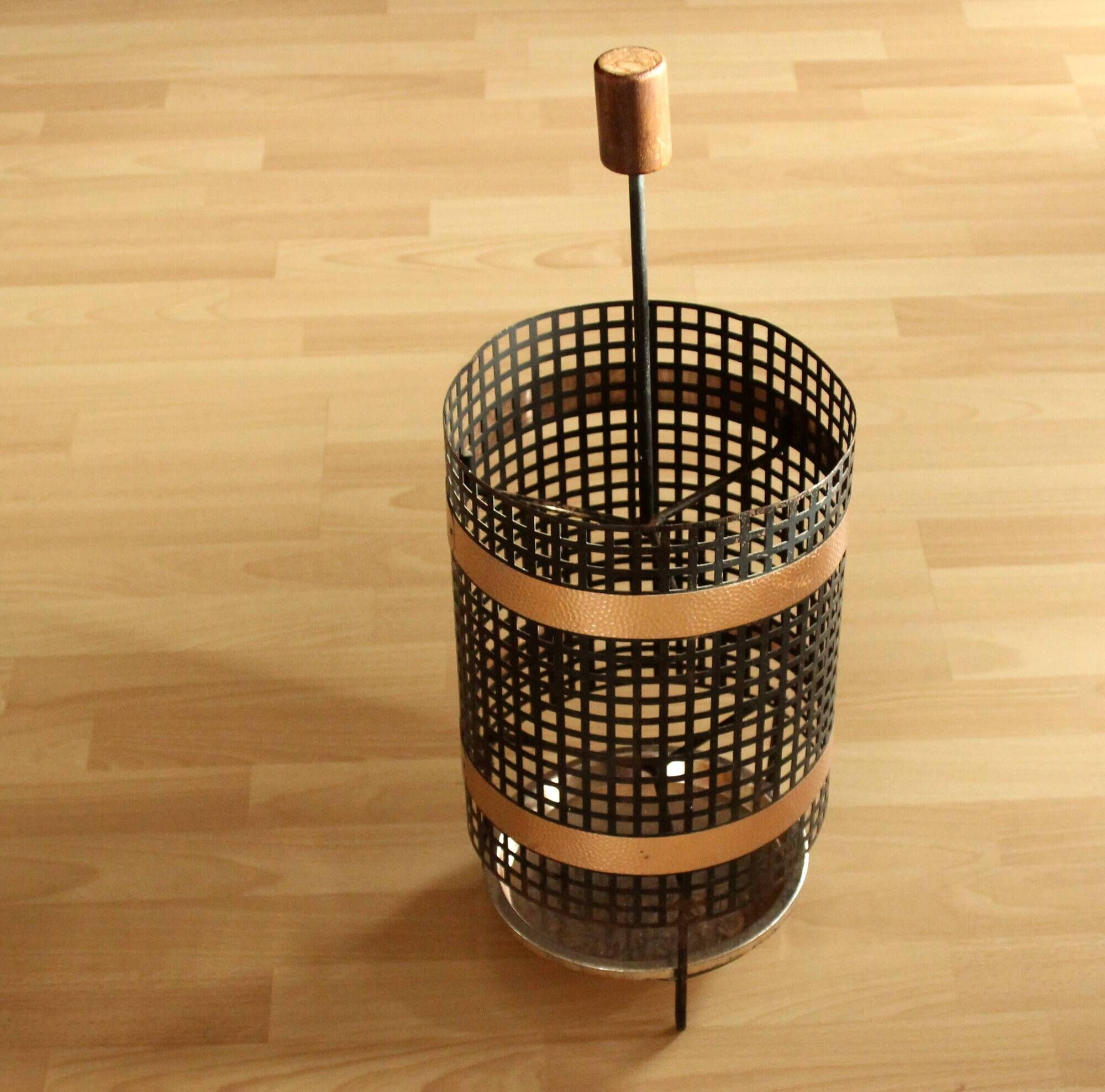 Space Age handmade umbrella stand, made of metal, iron and copper, vintage from the 60s