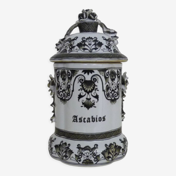 Pot d'apothicaire, pot à pharmacie en porcelaine ascabios, peint à la main, XIXème