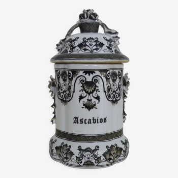 Apothecary pot, ascabios porcelain medicine jar, hand painted, XIXth