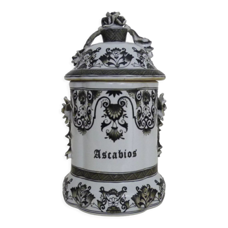 Pot d'apothicaire, pot à pharmacie en porcelaine ascabios, peint à la main, XIXème