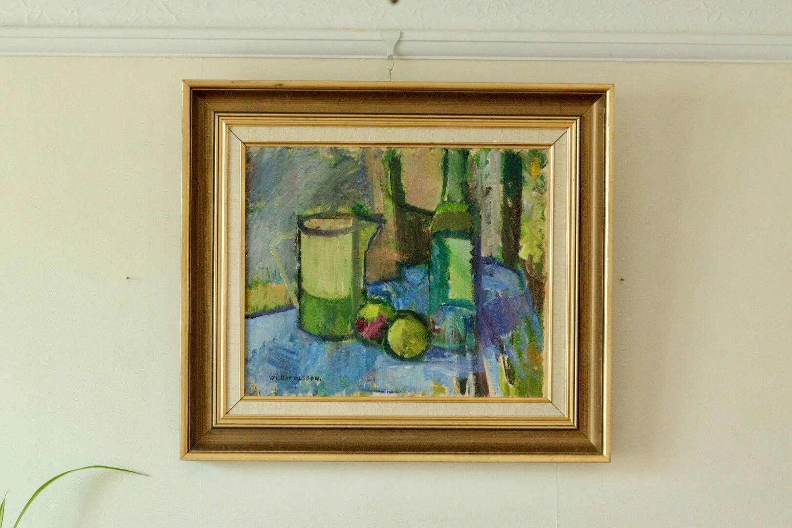 Nature morte originale sur toile du milieu du siècle – Wilgot Olsson
