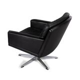 Mid-century black leather swivel chair by Lystager, 1960s