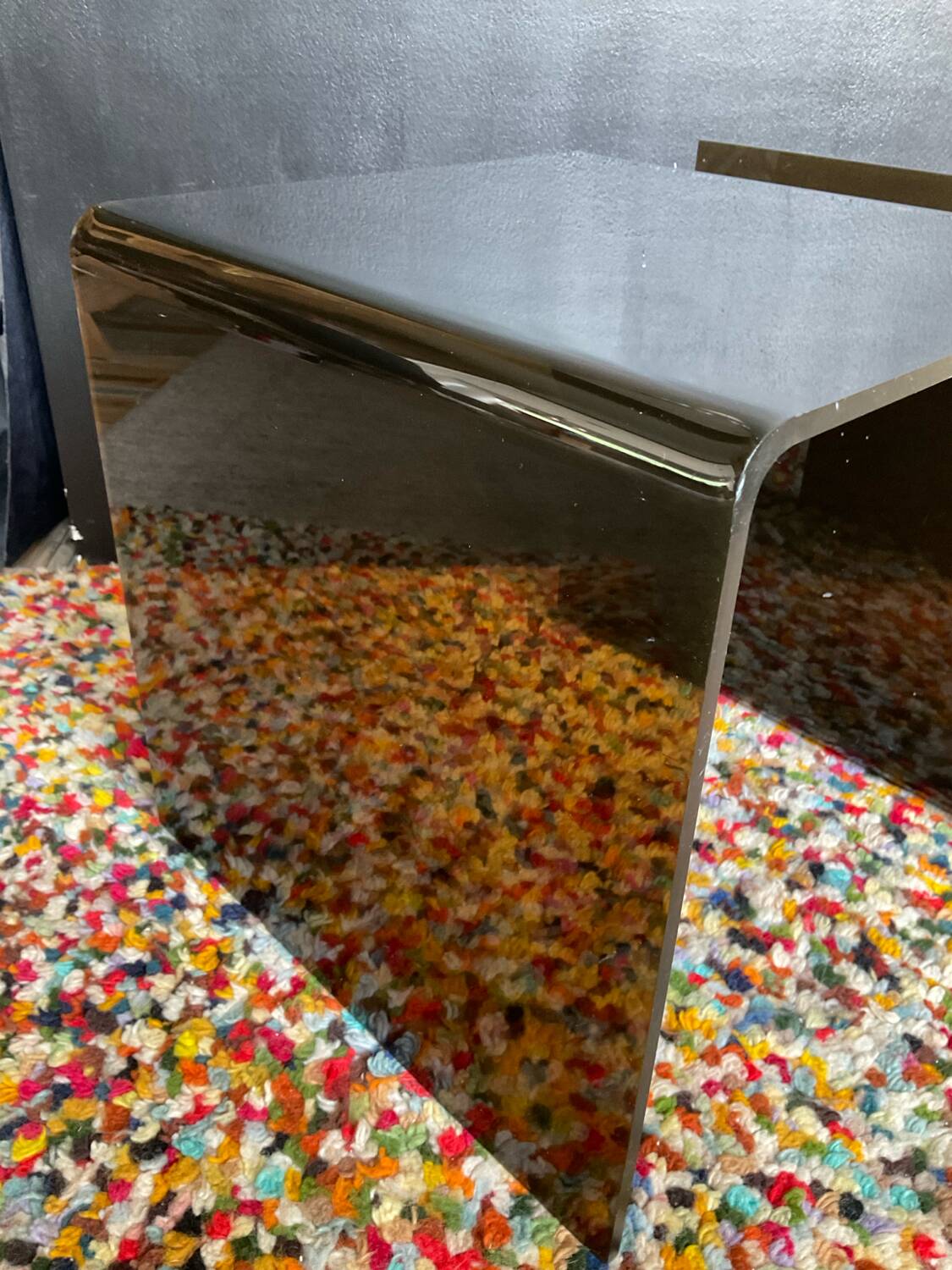 Smoked plexiglass magazine rack side table from the 70s