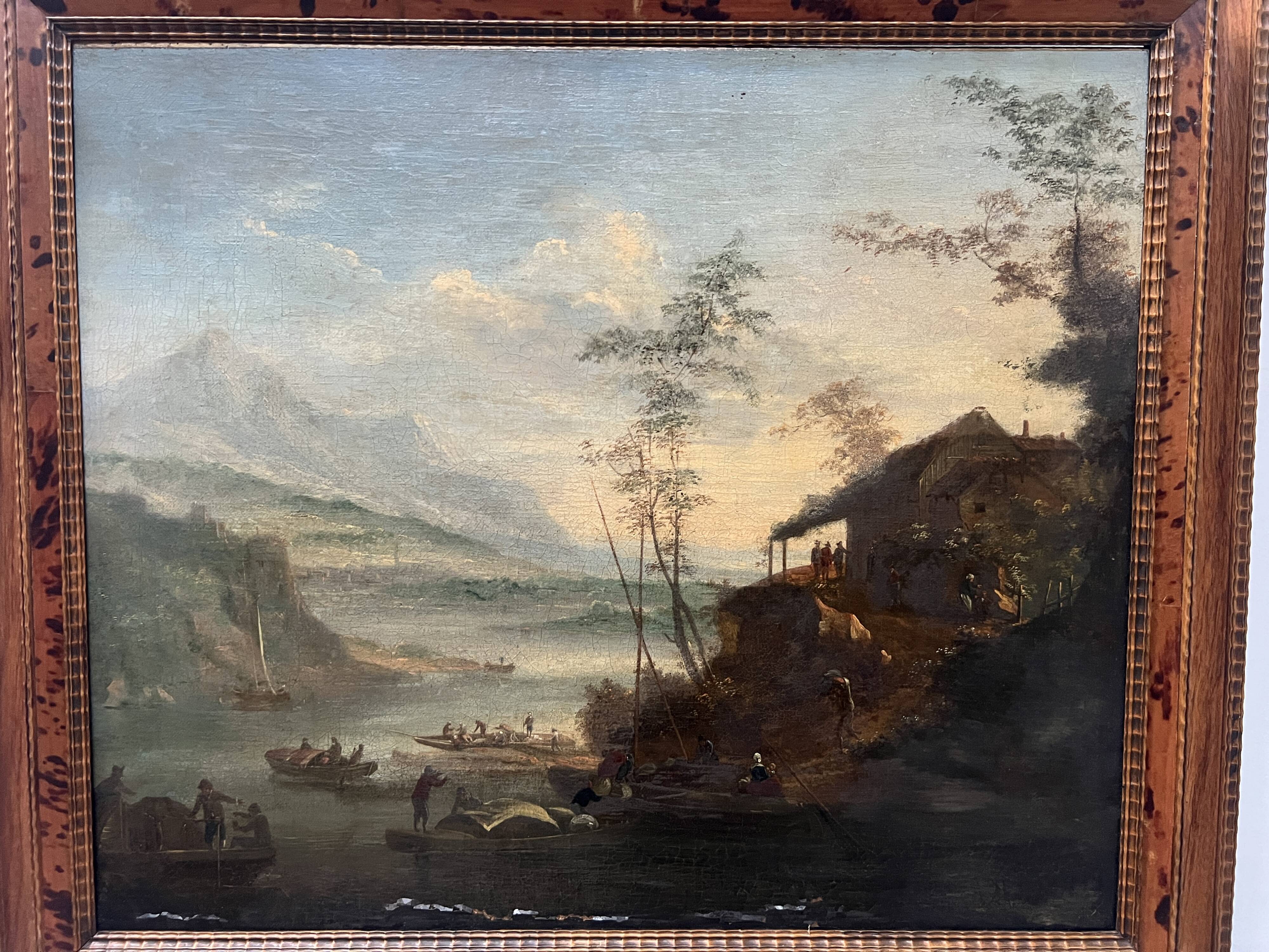 Oil on canvas "Seascape and Mountains" 19th century