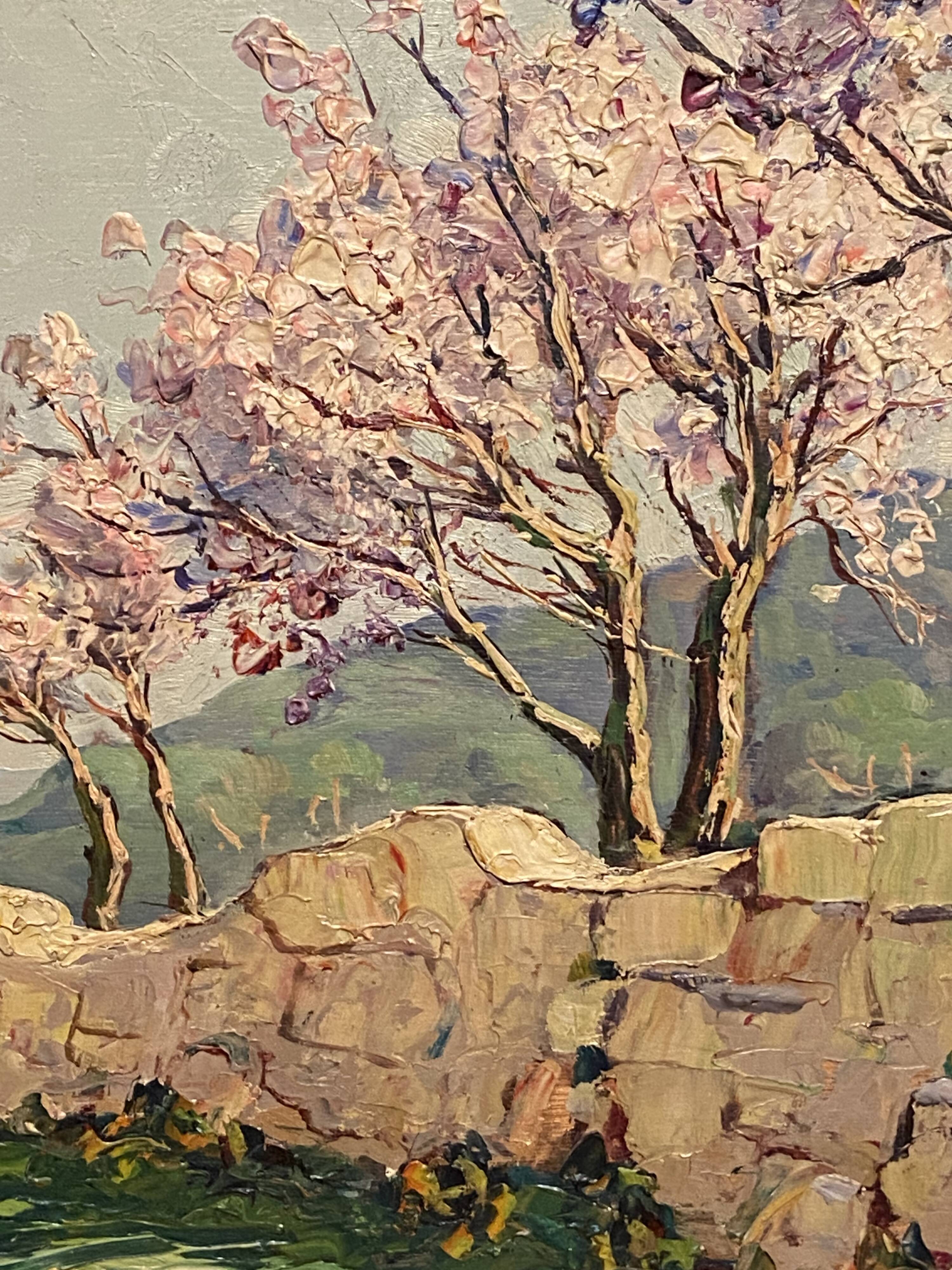 Landscape painting view from the village of Les Angles, Gard, Avignon, Hurard 1887-1956