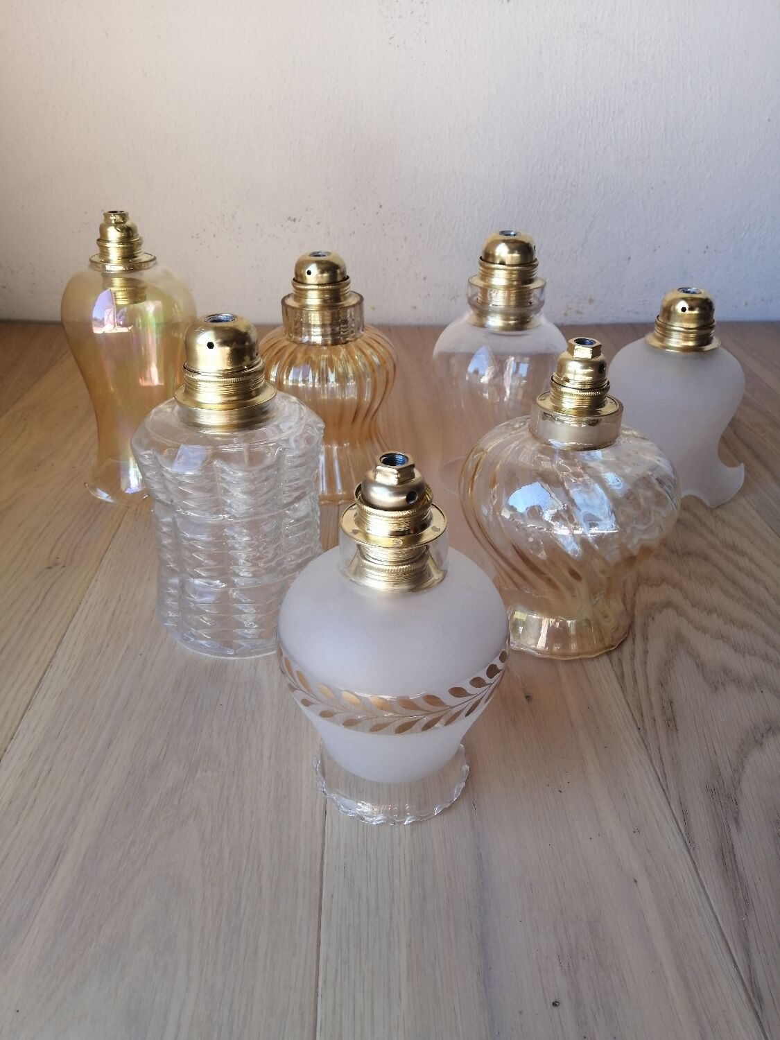 Set of 7 vintage glass globe pendants