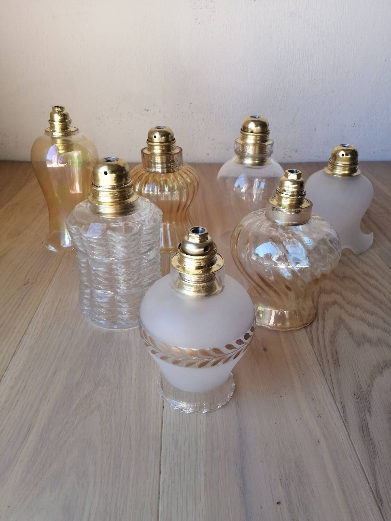 Lot de 7 suspensions globes vintage en verre