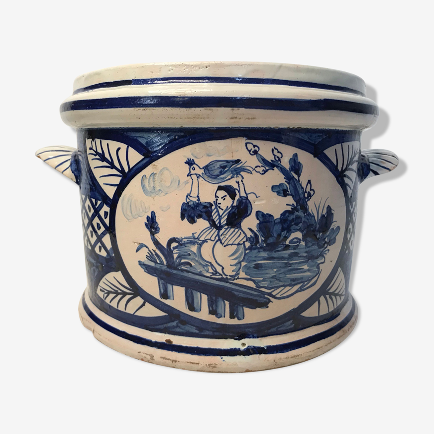 Ancien cache-pot à oreilles céramique de Nevers fin XVIIIème | Selency