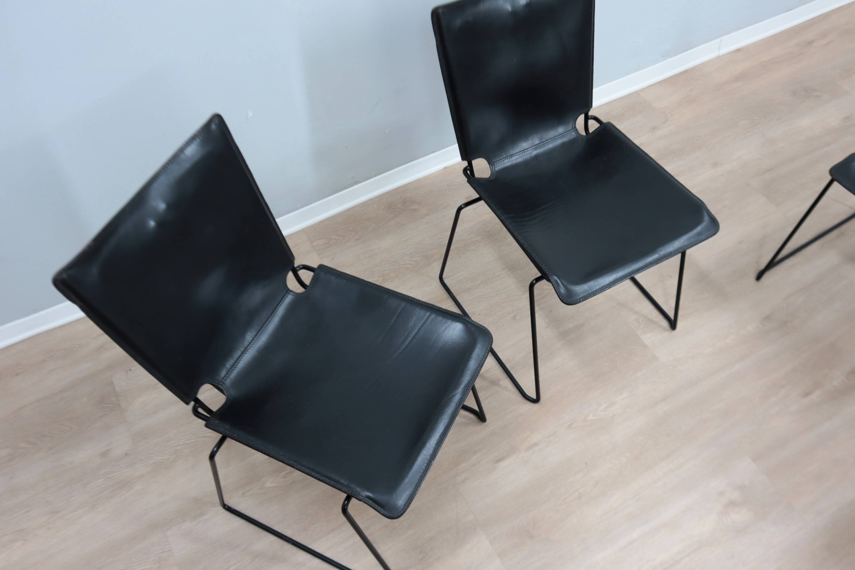 Leather stacking chairs by Toyoda Hiroyuki for ICF 1980s, set of 4