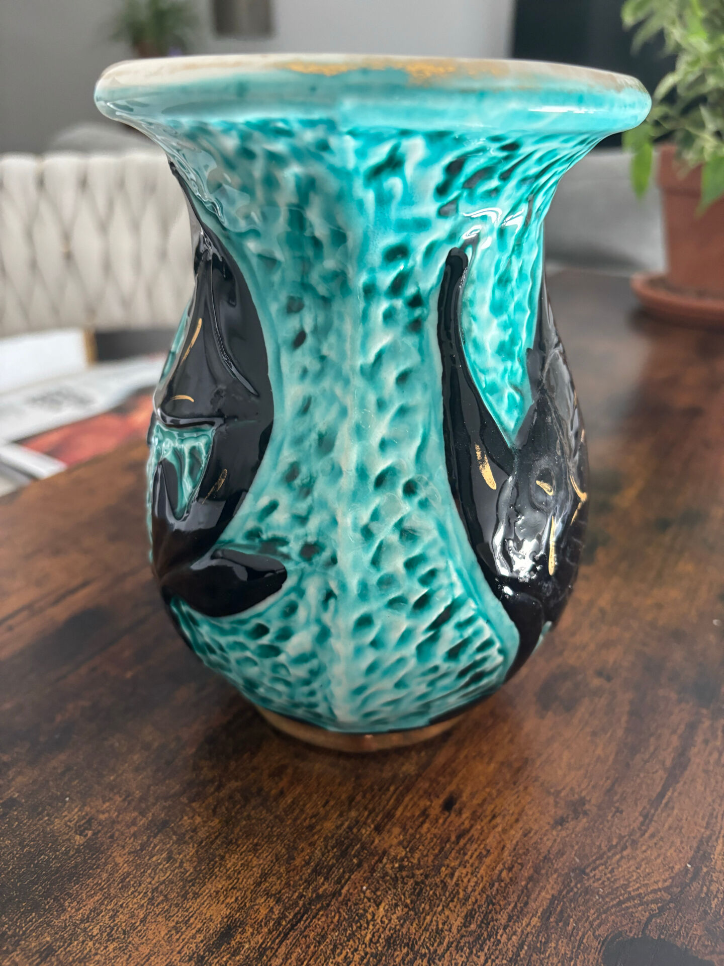 Vase vintage Vallauris en céramique turquoise